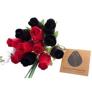 1 Dozen Black and Red Wooden Rose Flower Bouquet. The Original Wooden Rose